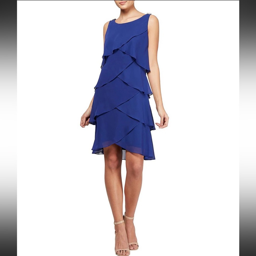 NWT SLNY Formal Sleeveless Ruffle Layer Dress with Bling